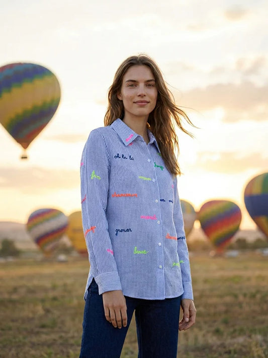 Vilagallo Stripe Embroidered Shirt 33214