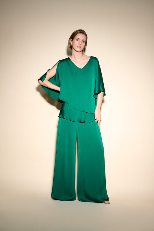 Joseph Ribkoff Signature Satin V-Neck Blouse & Wide Leg Trousers