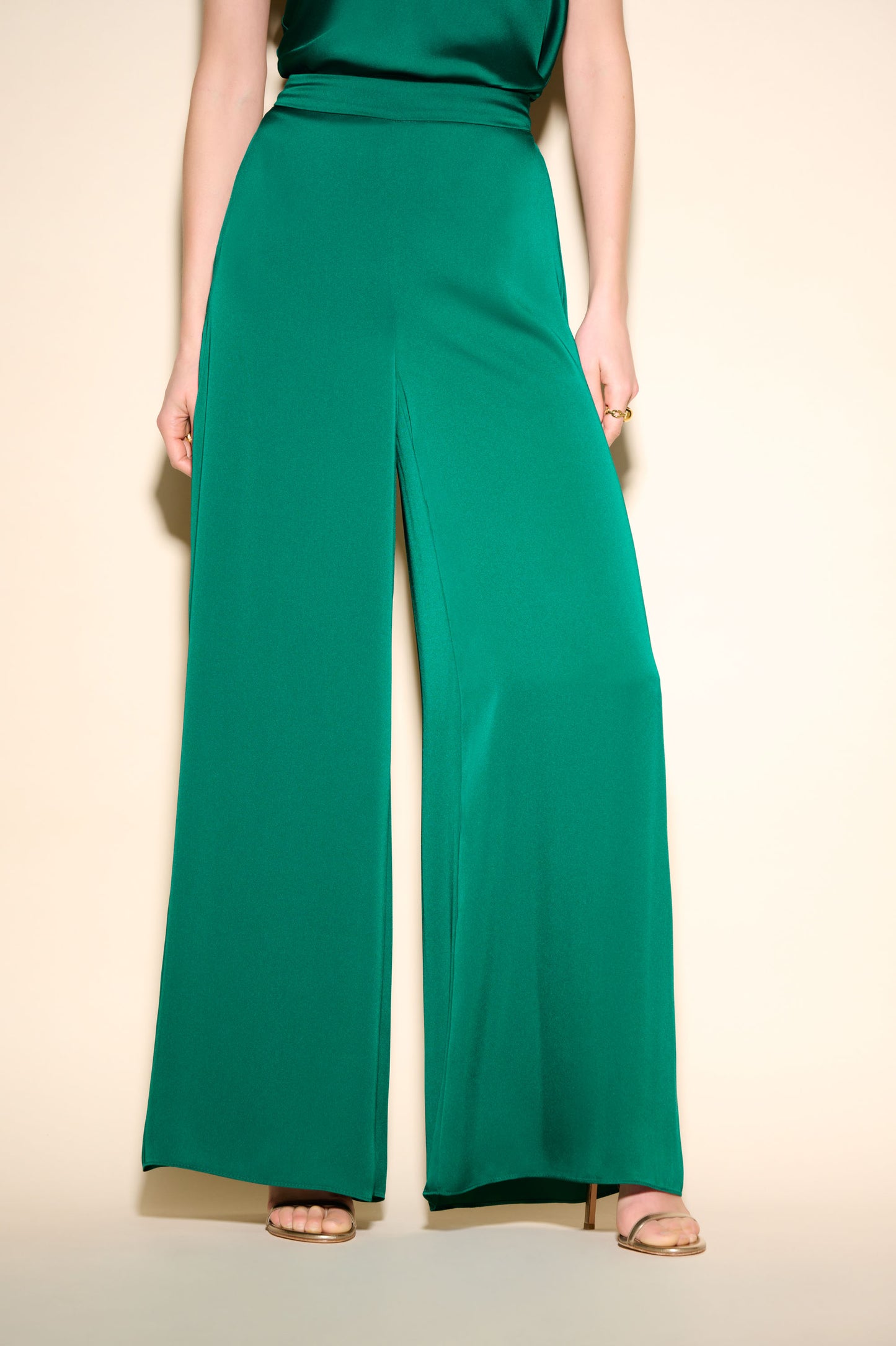 Joseph Ribkoff Signature Satin V-Neck Blouse & Wide Leg Trousers