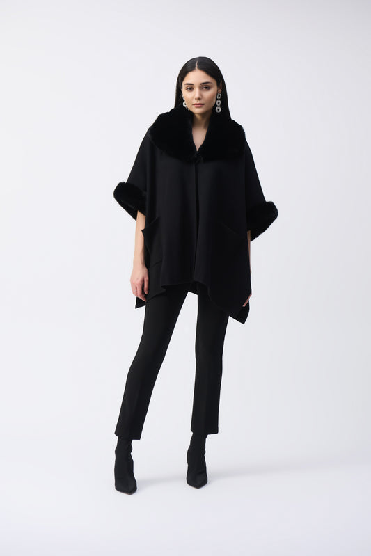 Joseph Ribkoff Black Fur Trim Poncho 243930