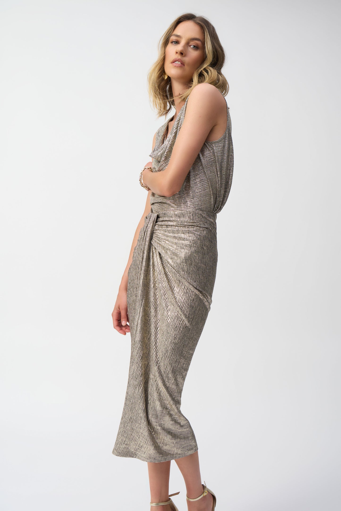 Joseph Ribkoff Foiled Knit Twist Front Skirt 251283