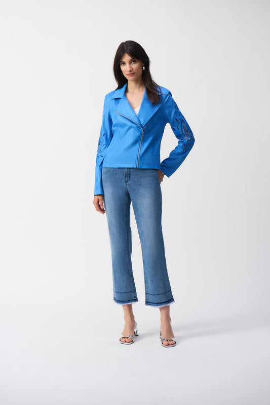 Joseph Ribkoff Coastal Blue Faux Leather Biker Jacket 251936