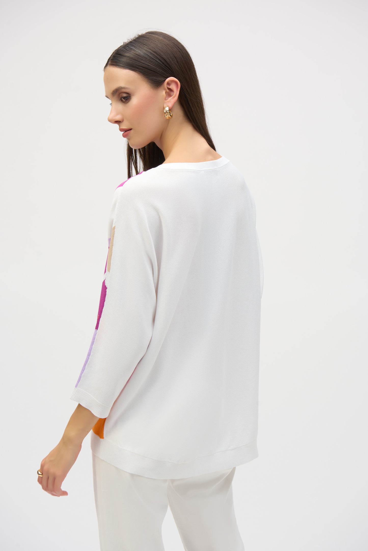 Joseph Ribkoff Fine Knit Oversized Sweater White/Orange/Pink 252927