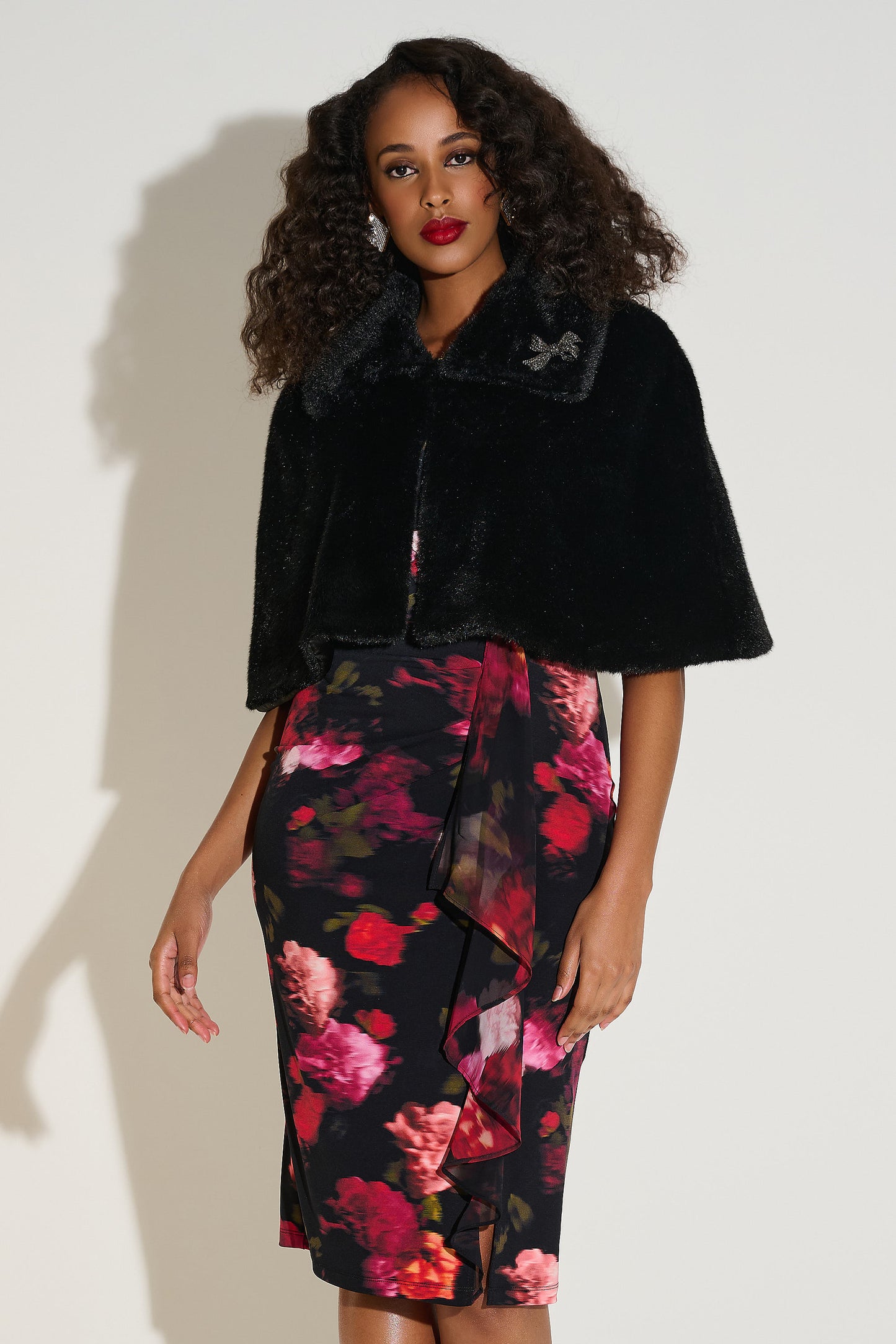 Joseph Ribkoff Black Faux Fur Cape 253749