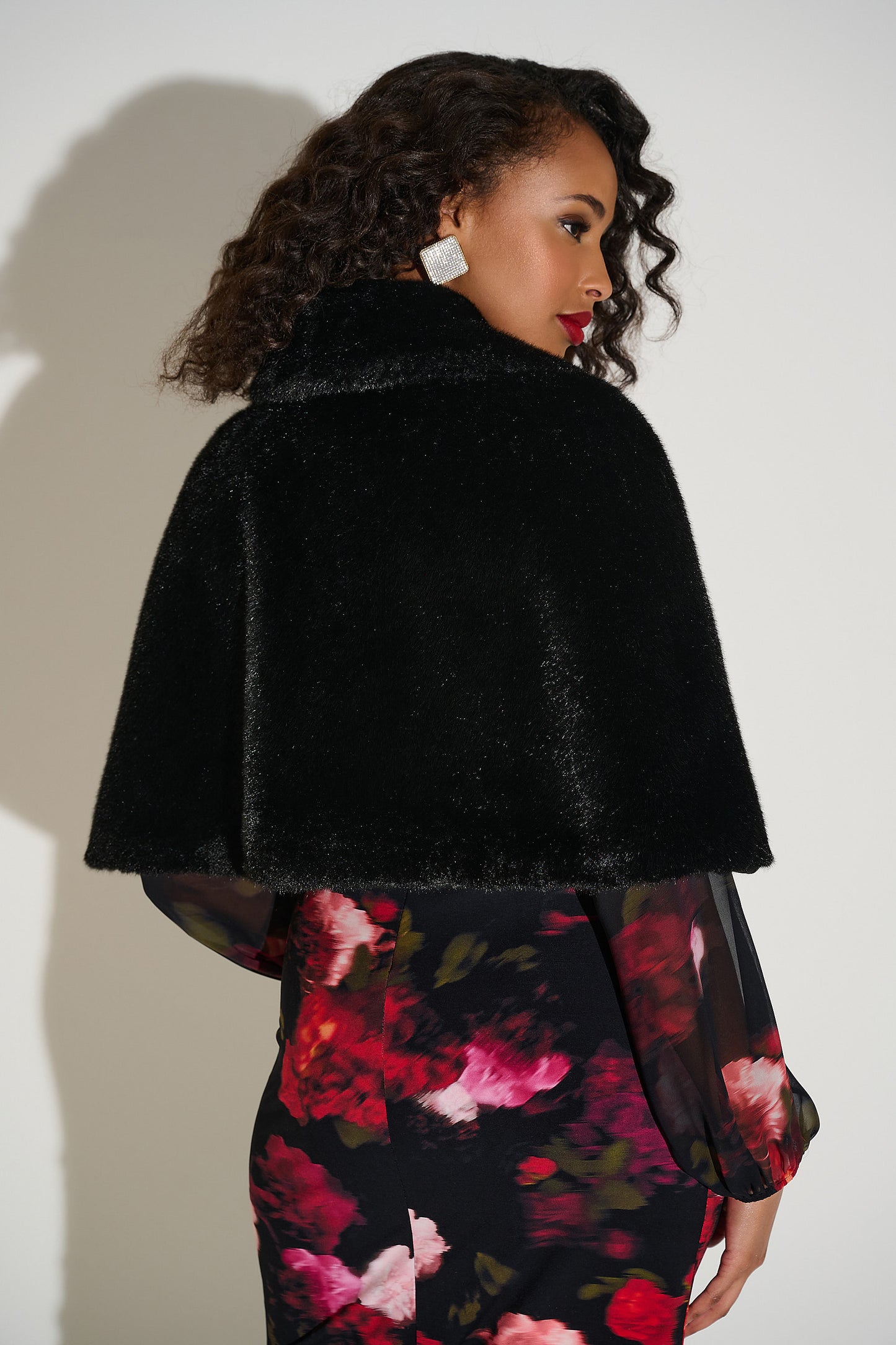 Joseph Ribkoff Black Faux Fur Cape 253749