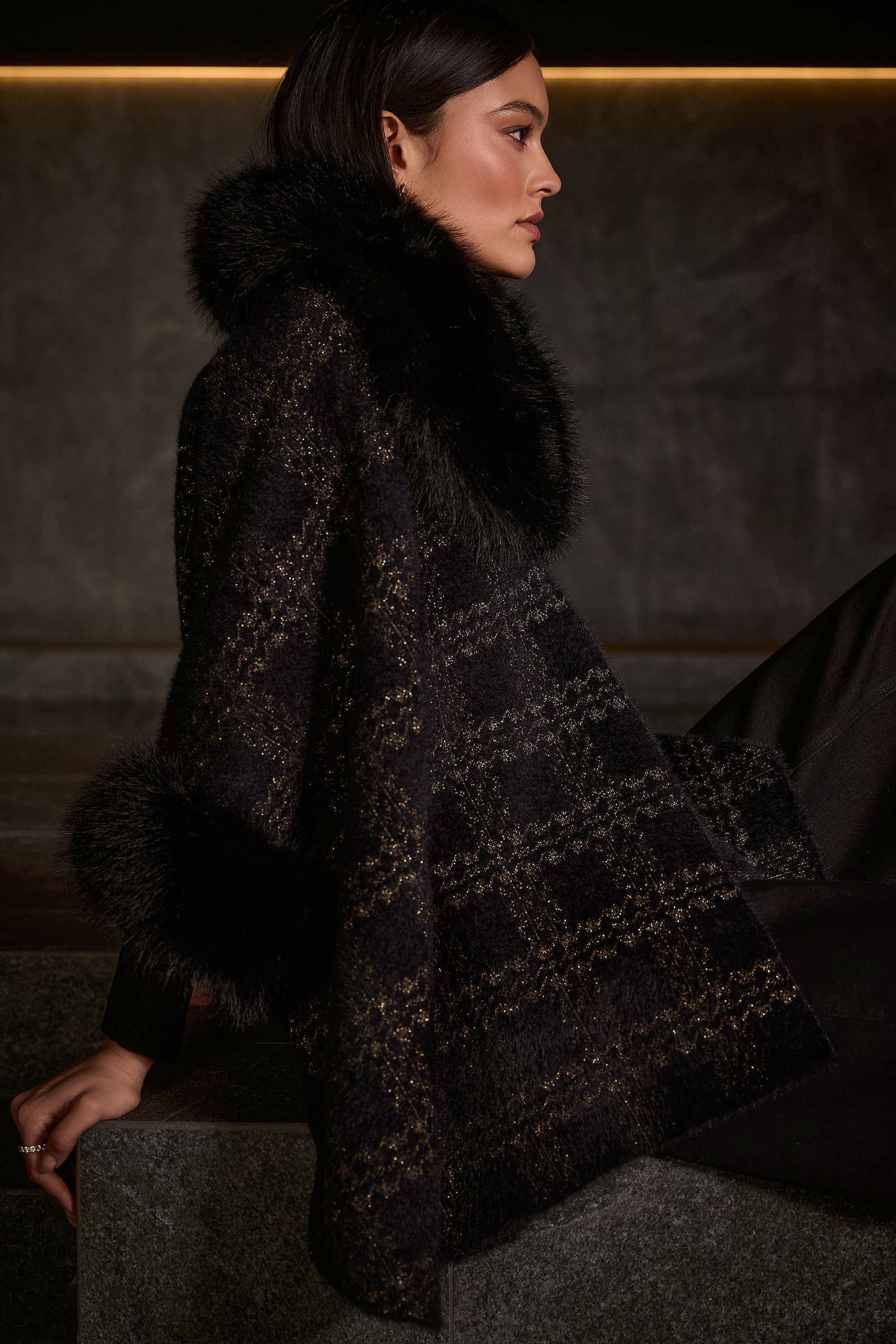 Joseph Ribkoff Fur Trim Cape 254934