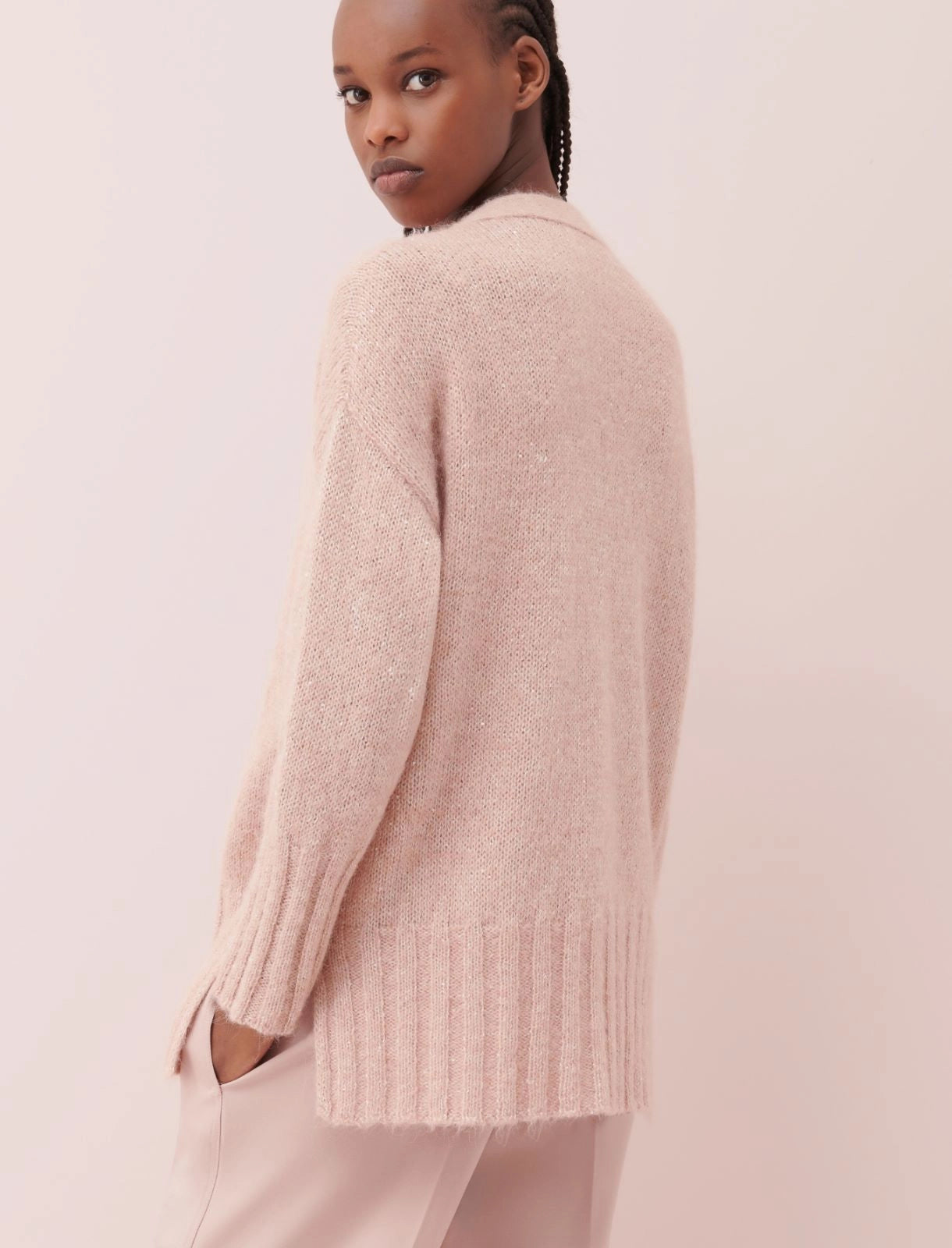 Pale pink long sales cardigan