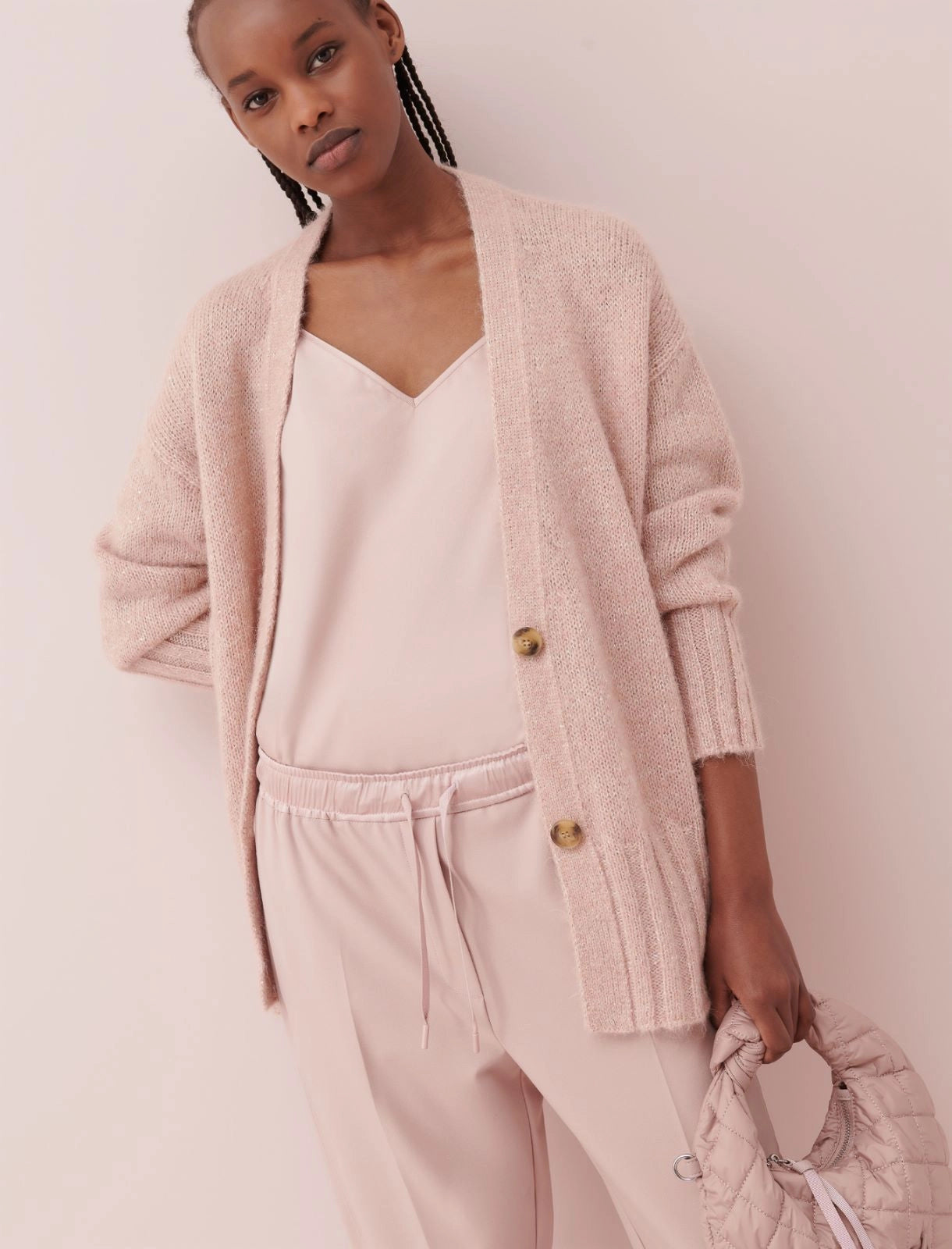 Pale pink longline sales cardigan