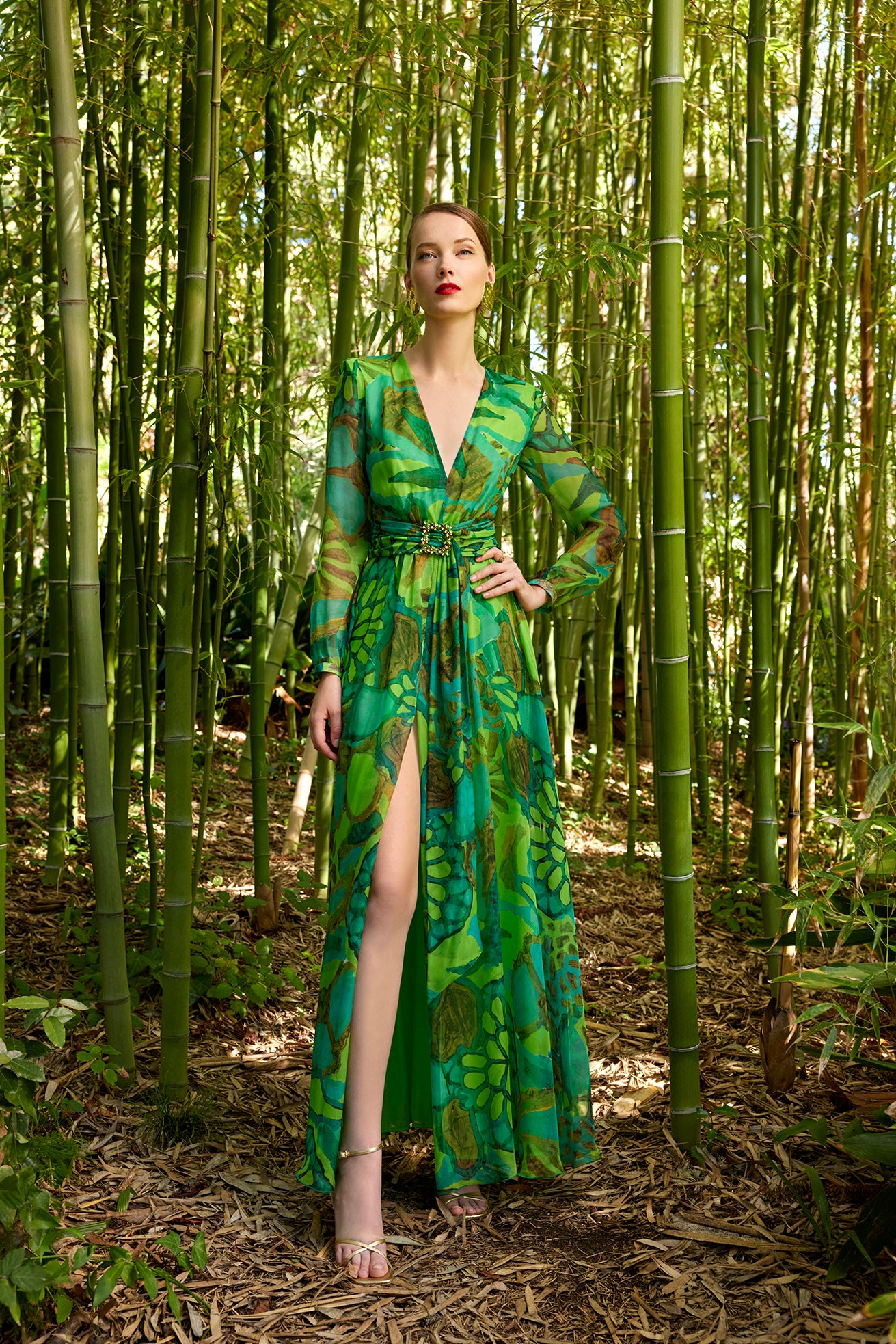 Carla Ruiz Printed Green Maxi Dress 50630