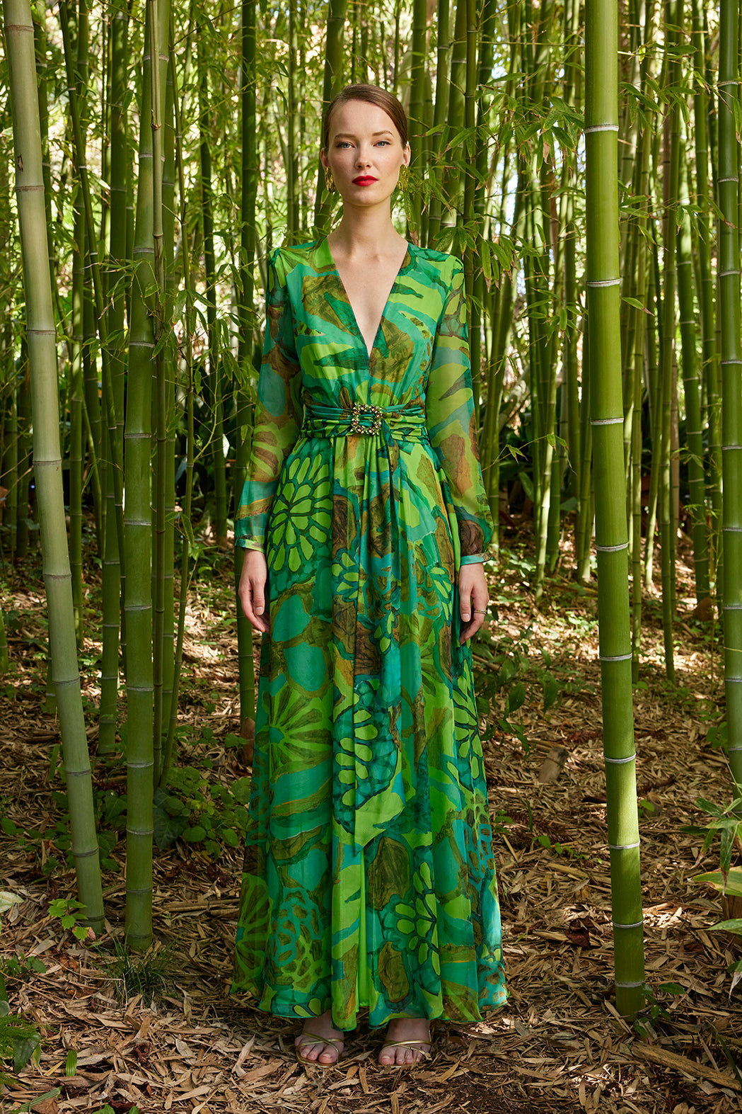 Carla Ruiz Printed Green Maxi Dress 50630