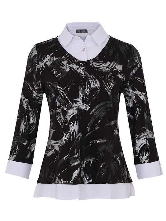 Dolcezza Metallic Mock Shirt Sweater