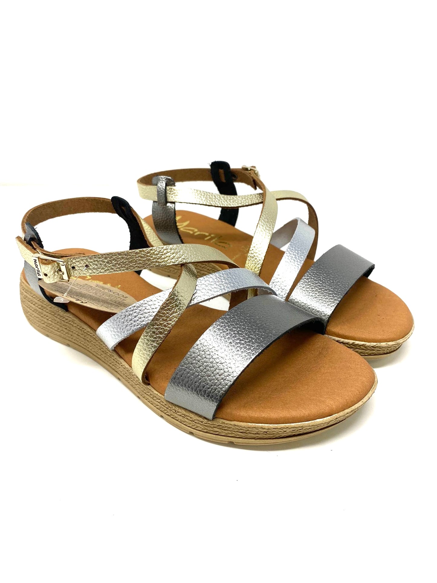 Marila Doma grain leather multi metal sandal