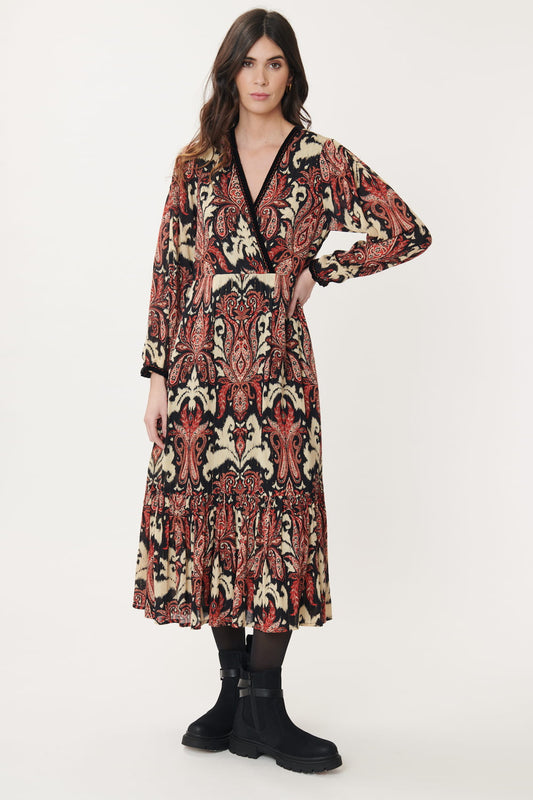 Derhy Velvet Trimmed Tiered Dress