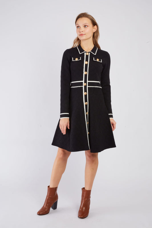 Derhy Black Knitted Button Up Dress Candice