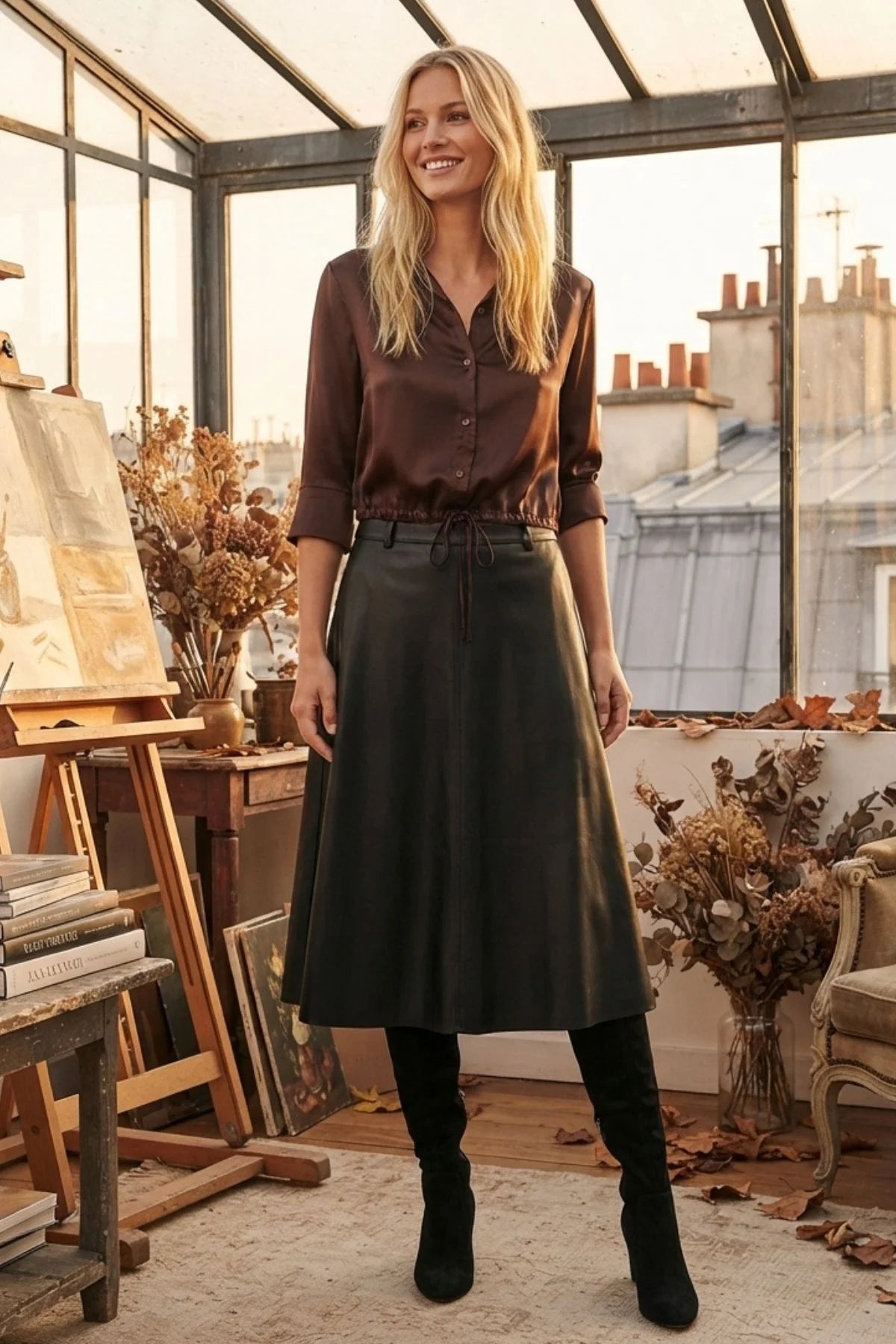 Derhy Brown Satin Blouse Madeleine