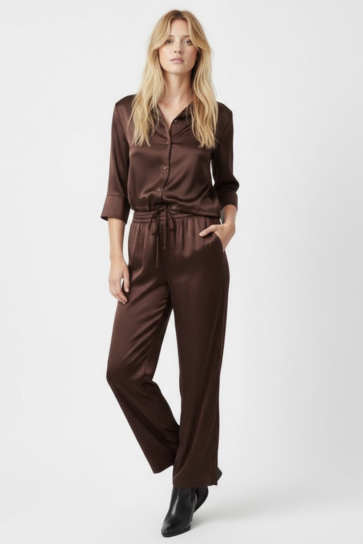 Derhy Brown Satin Trousers Capucine
