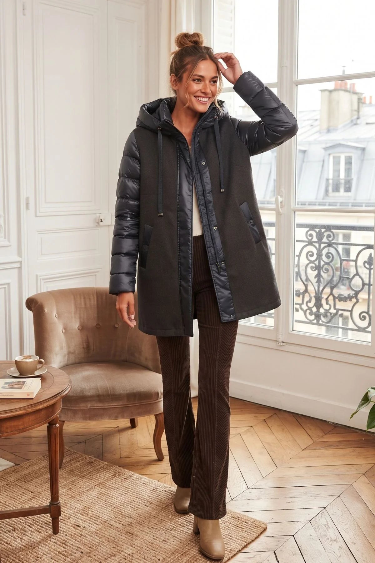 Derhy Navy Hooded Coat Dalila