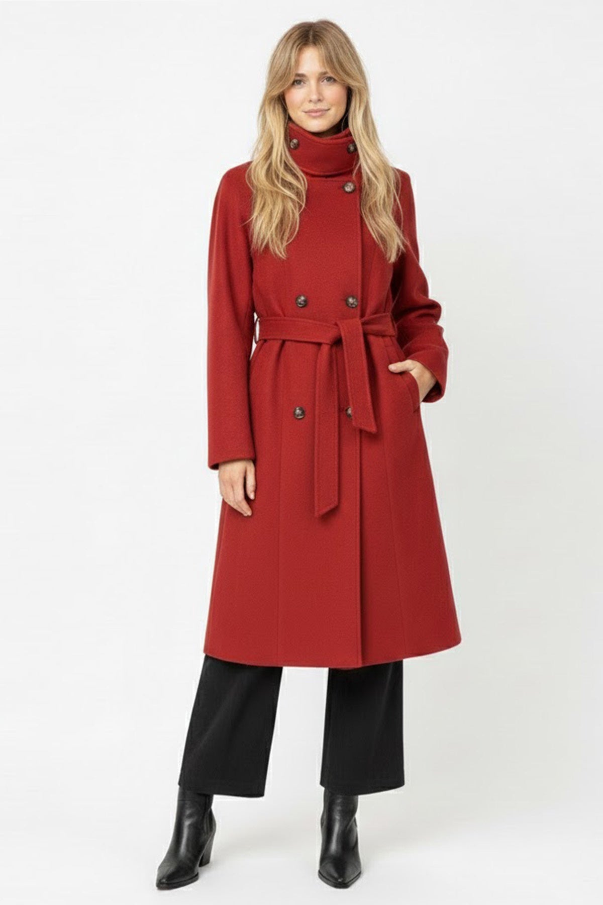 Derhy Red Belted Coat Gazania