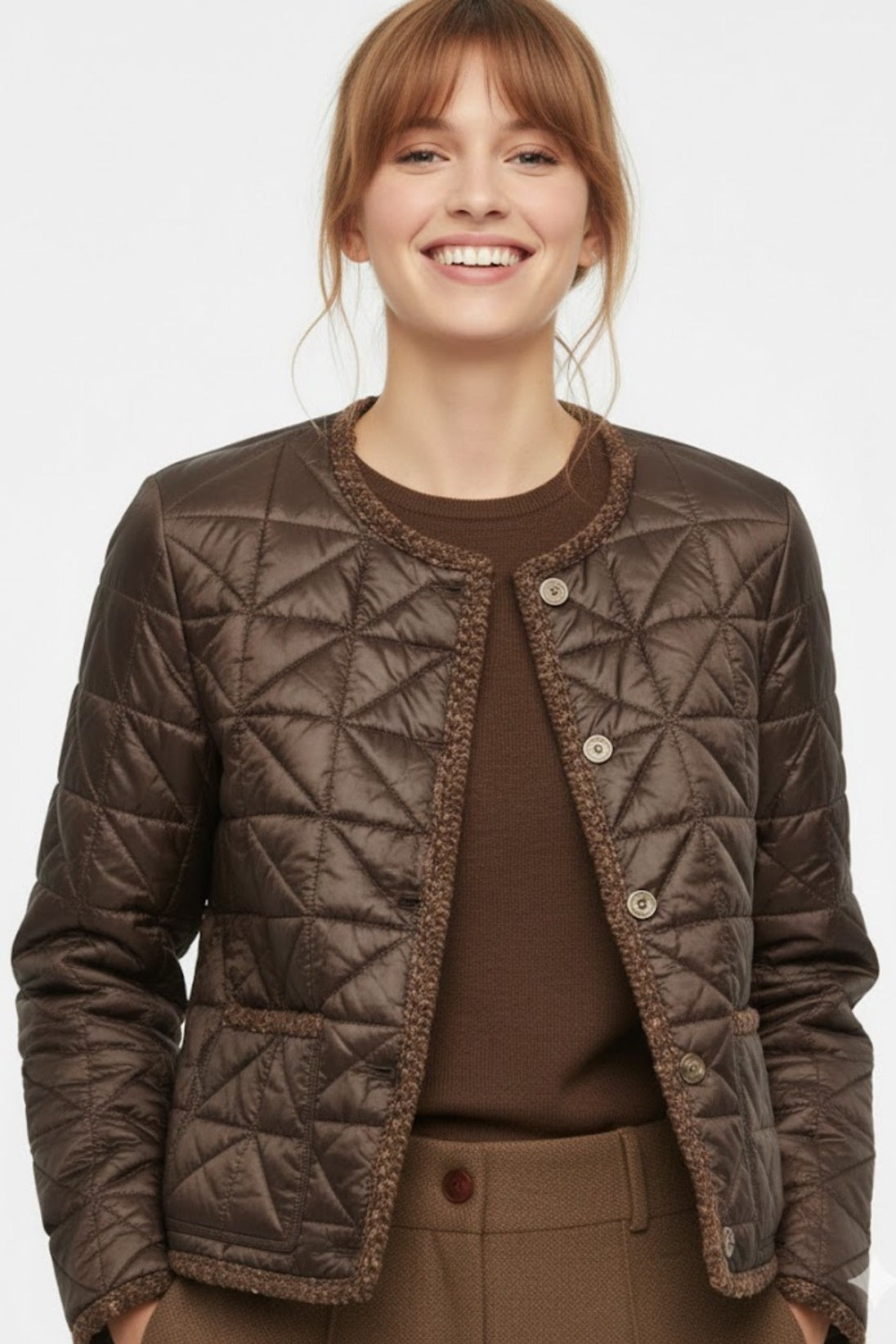 Derhy Brown Quilted Coat Giselda
