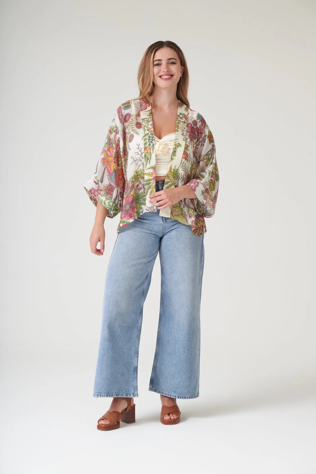 One Hundred Stars Boho Garden Ecru Kimono Kimbohecr
