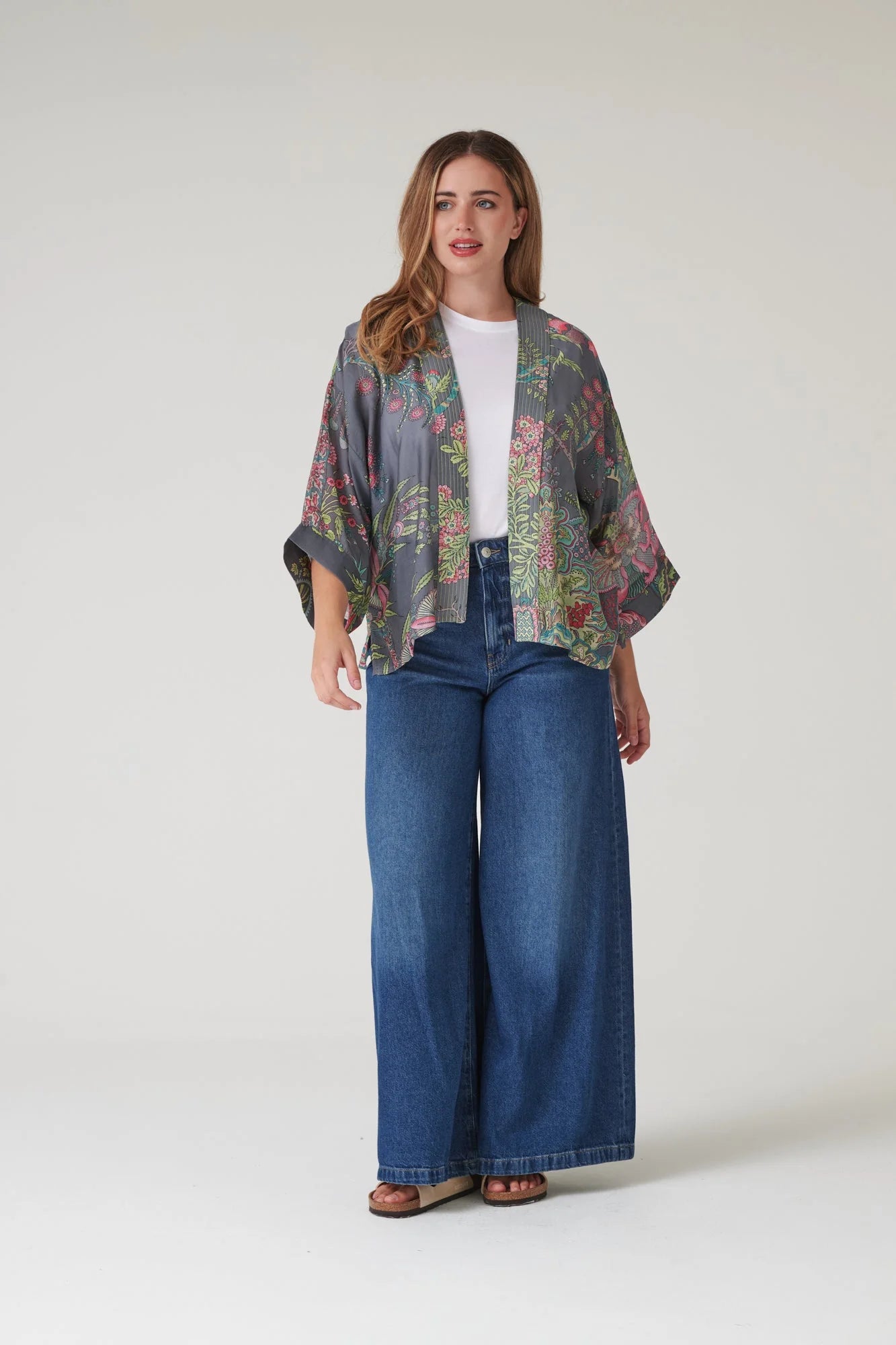 One Hundred Stars Boho Garden Grey Kimono Kimbohgry