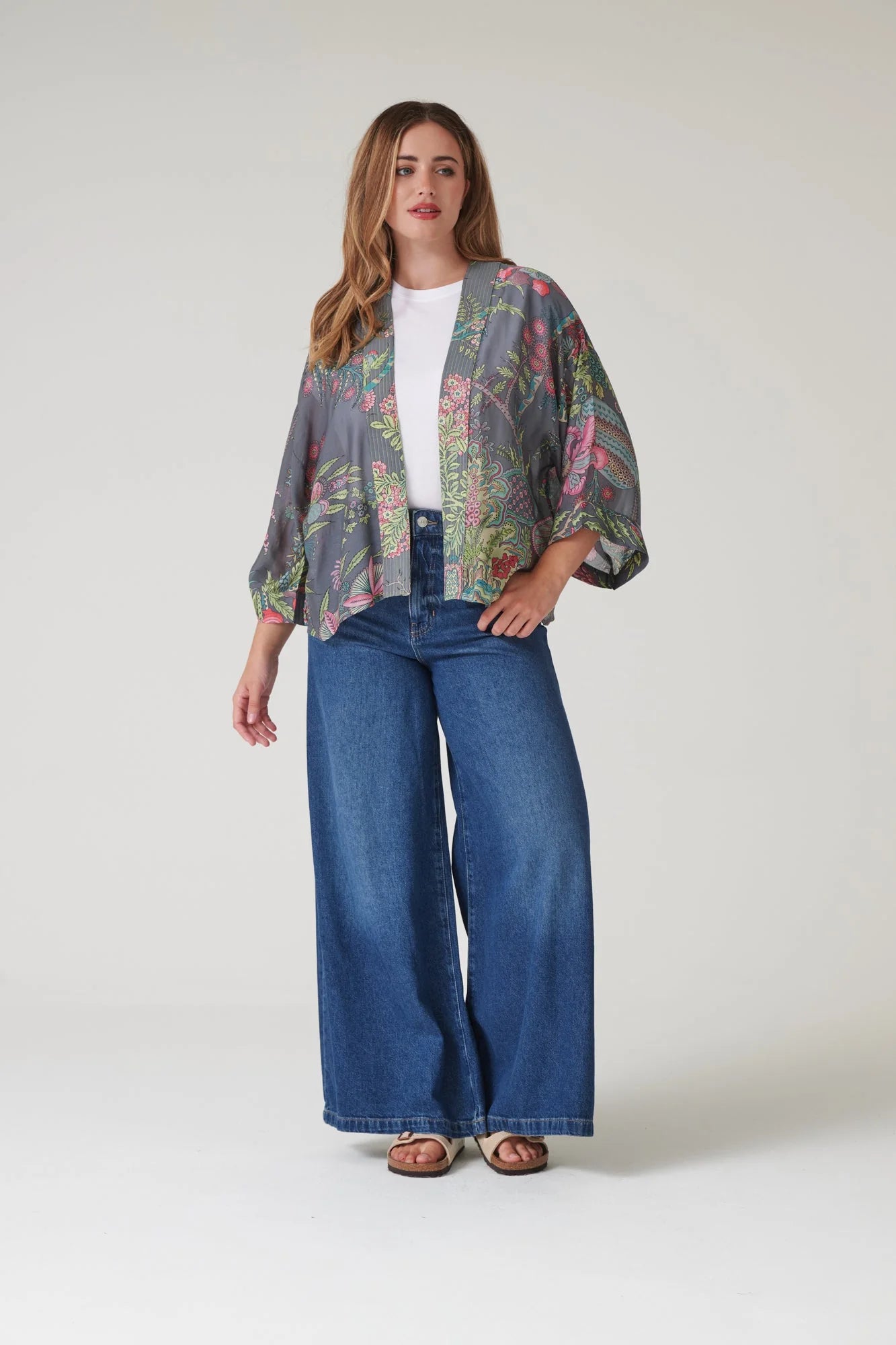 One Hundred Stars Boho Garden Grey Kimono Kimbohgry