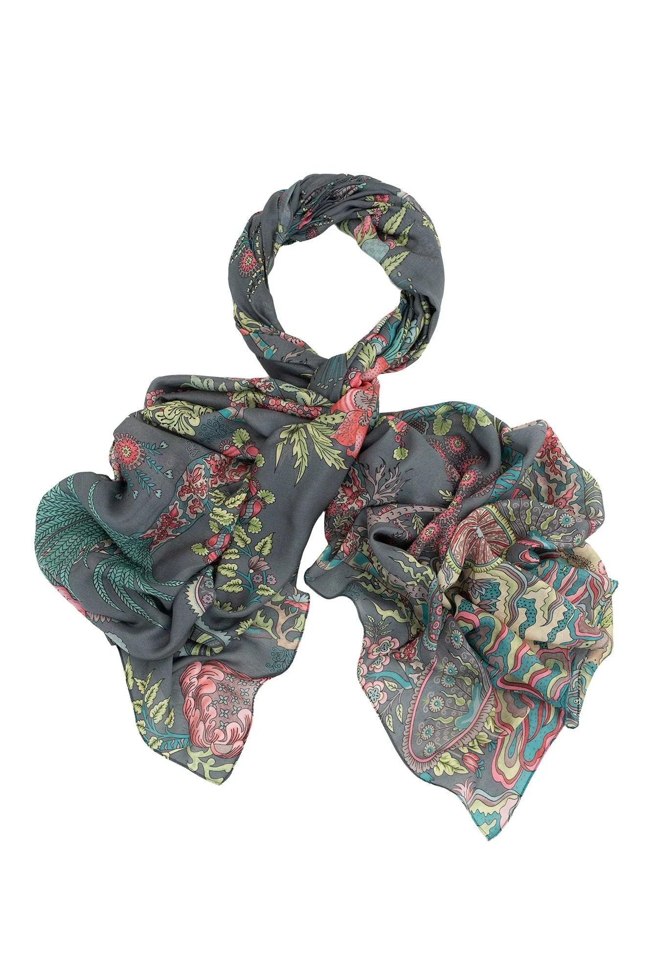 One Hundred Stars Boho Garden Grey Scarf Scabohgry