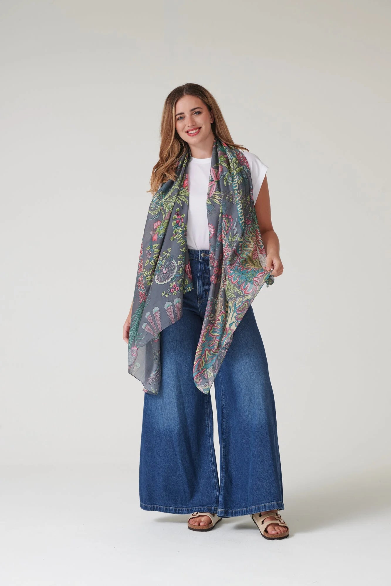One Hundred Stars Boho Garden Grey Scarf Scabohgry