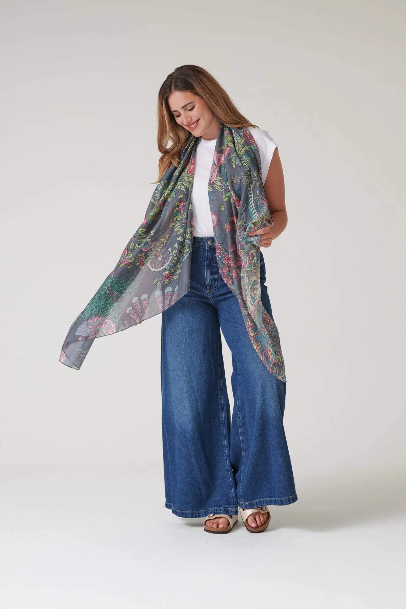 One Hundred Stars Boho Garden Grey Scarf Scabohgry