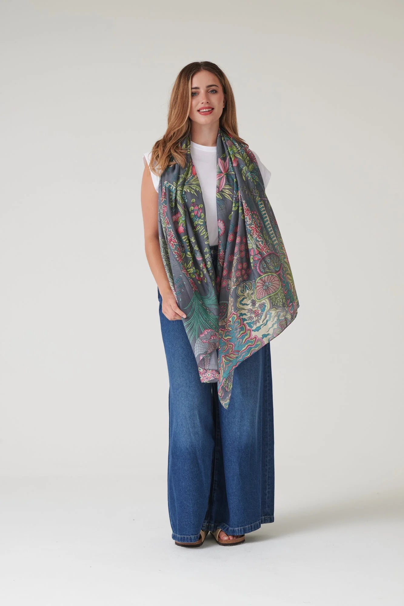One Hundred Stars Boho Garden Grey Scarf Scabohgry