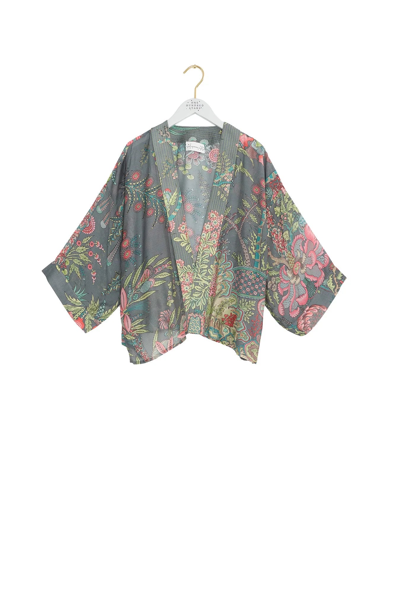 One Hundred Stars Boho Garden Grey Kimono Kimbohgry