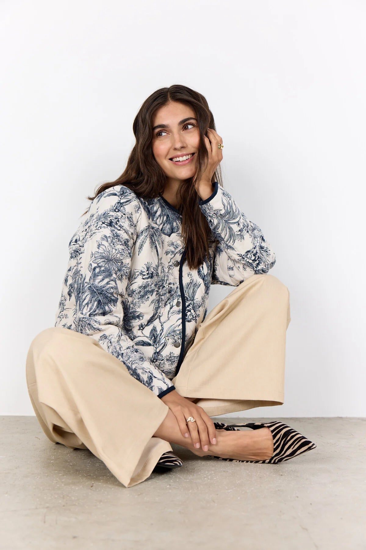 Soya Concept Leaf Print Quilted Jacket 41661