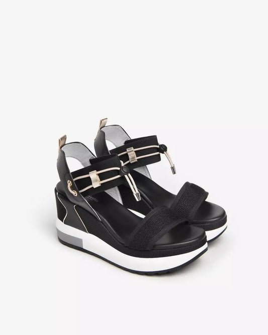 Nero Giardini Black Sporty Wedge Sandal E307753D