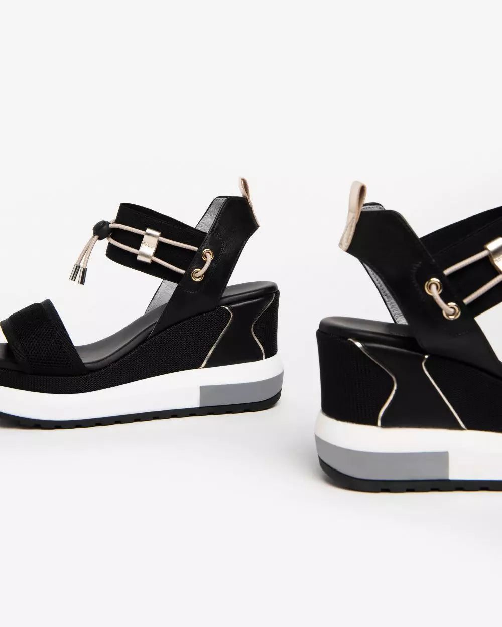 Nero Giardini Black Sporty Wedge Sandal E307753D