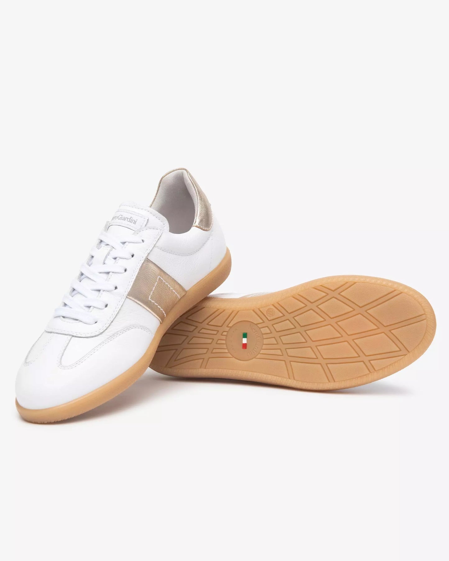 Nero Giardini White/Gold Leather Trainer E512851D