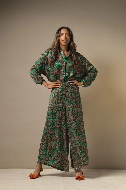 One Hundred Stars Floral Paisley Green Palazzo Pants