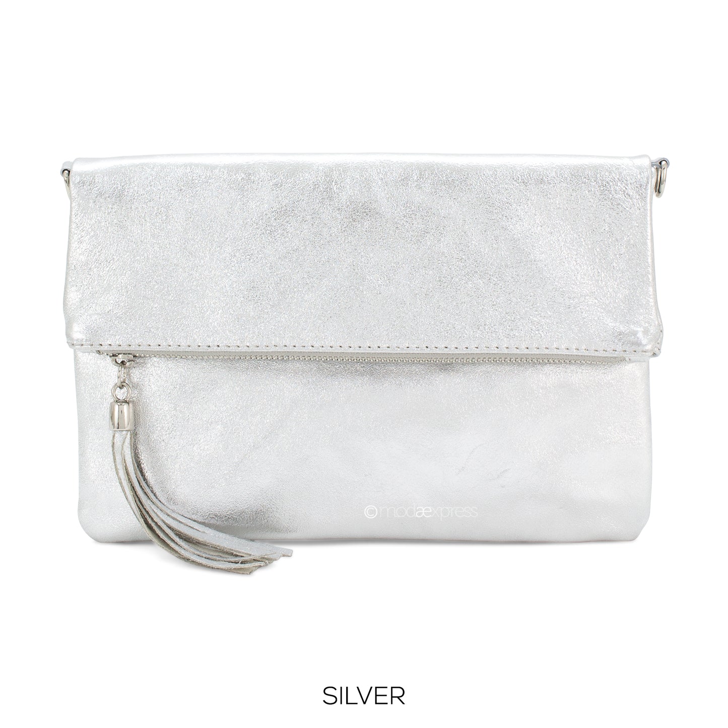 Moda Metallic Silver Clutch Bag