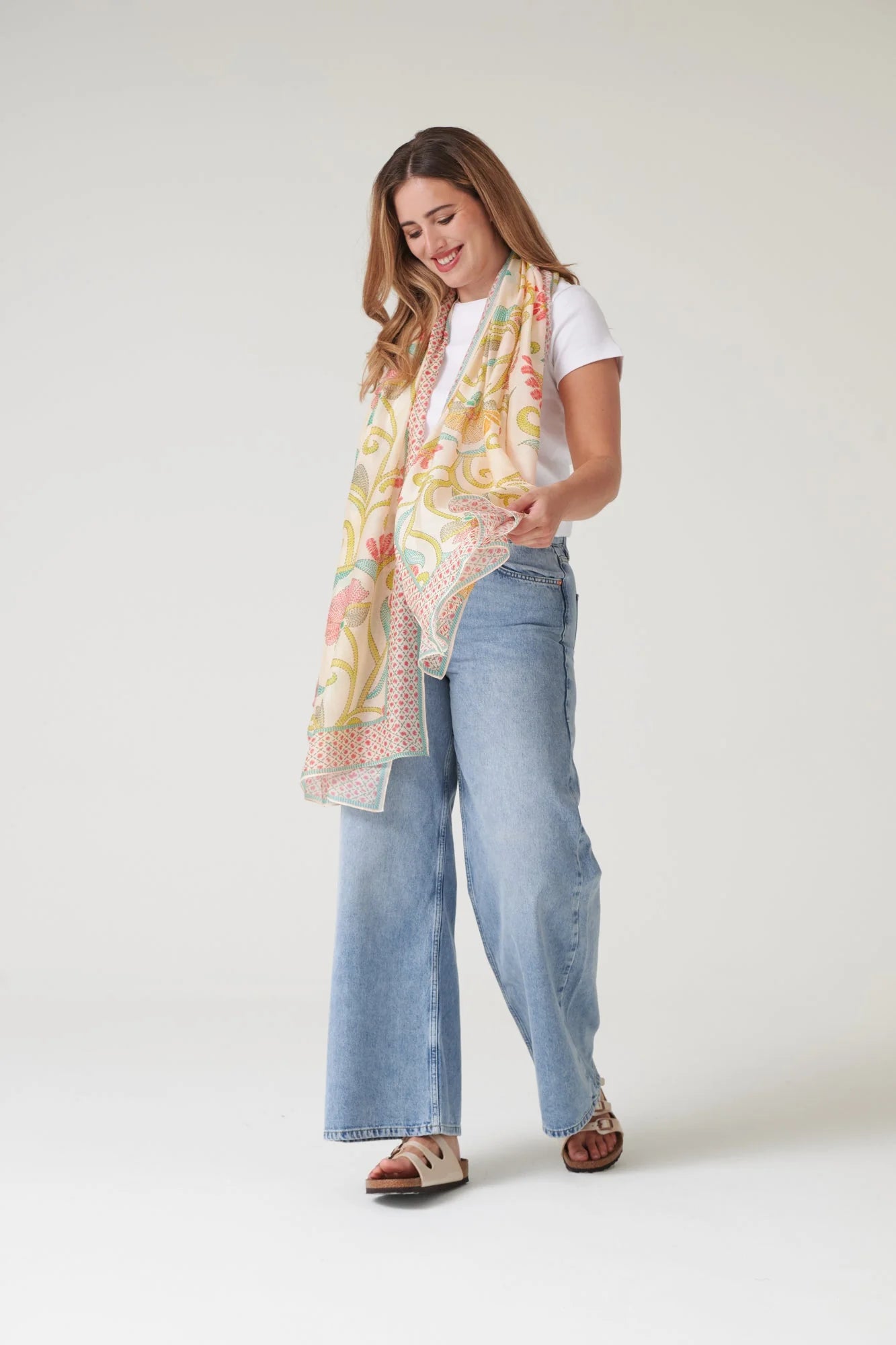 One Hundred Stars Giant Kantha Lime Scarf Scakanlim