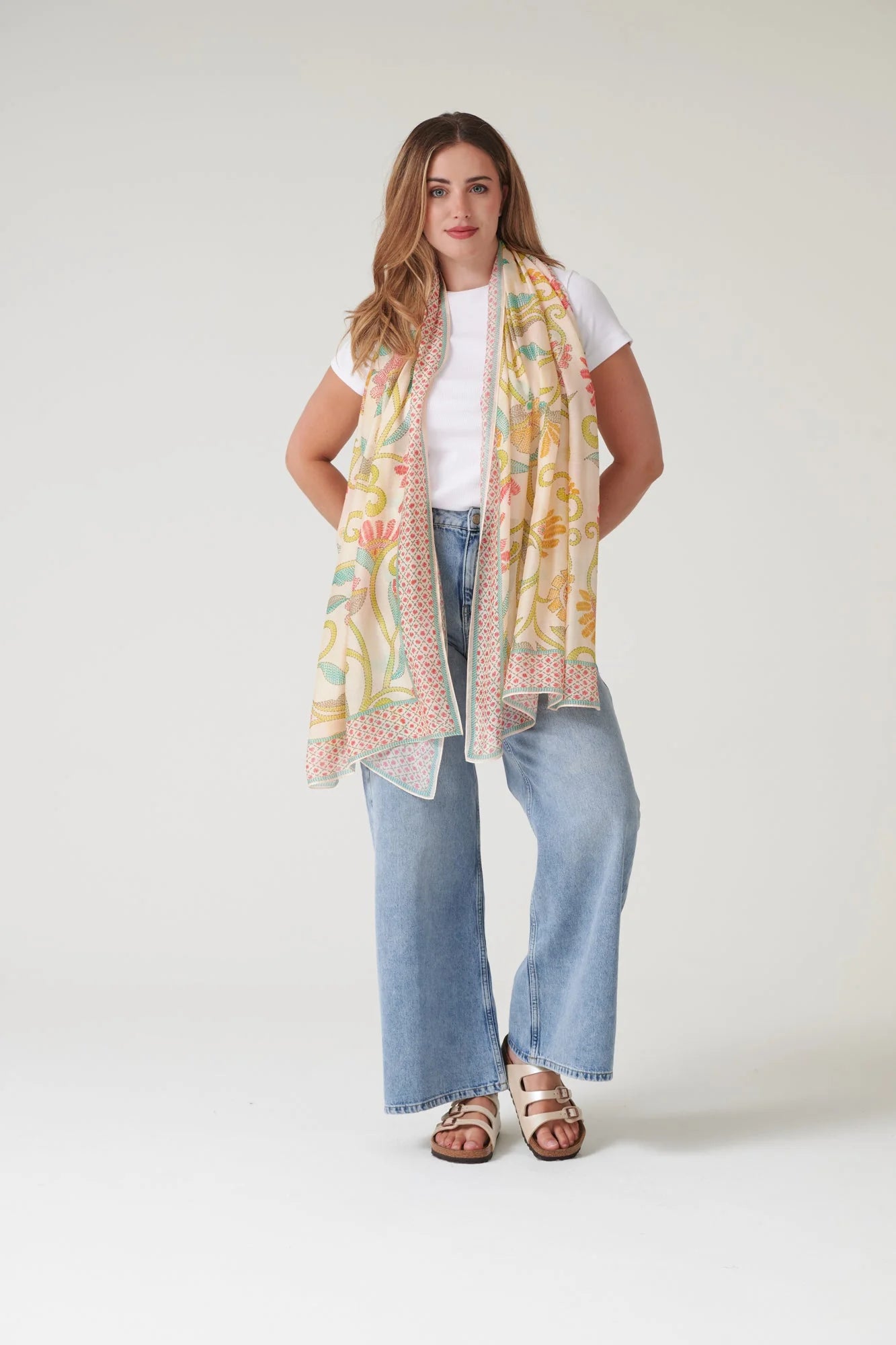 One Hundred Stars Giant Kantha Lime Scarf Scakanlim
