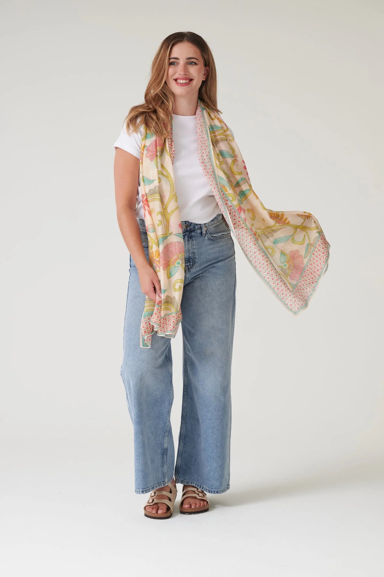 One Hundred Stars Giant Kantha Lime Scarf Scakanlim