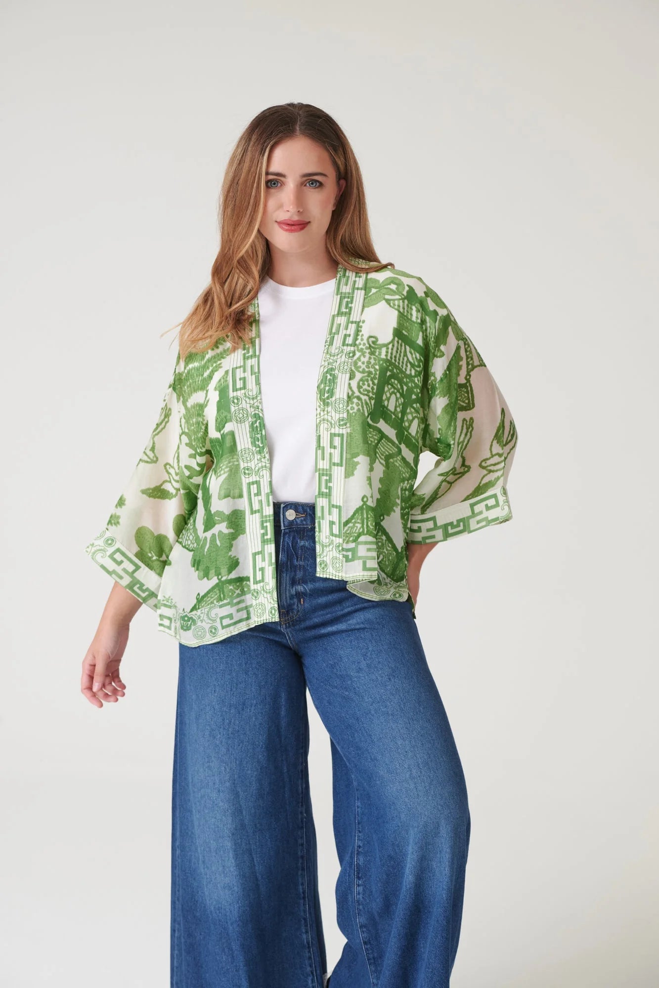 One Hundred Stars Giant Willow Green Kimono Kimgiwgrn