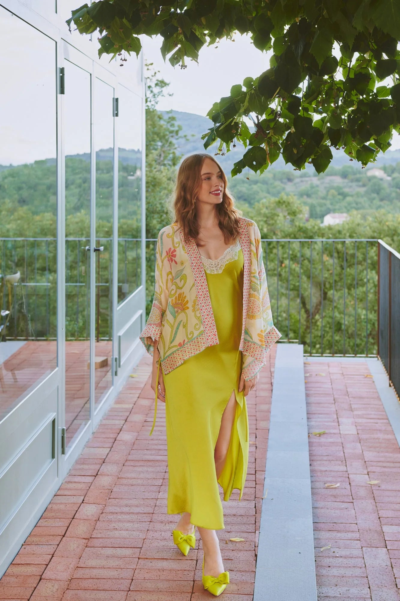 One Hundred Stars Giant Kantha Lime Kimono Kimkanlim