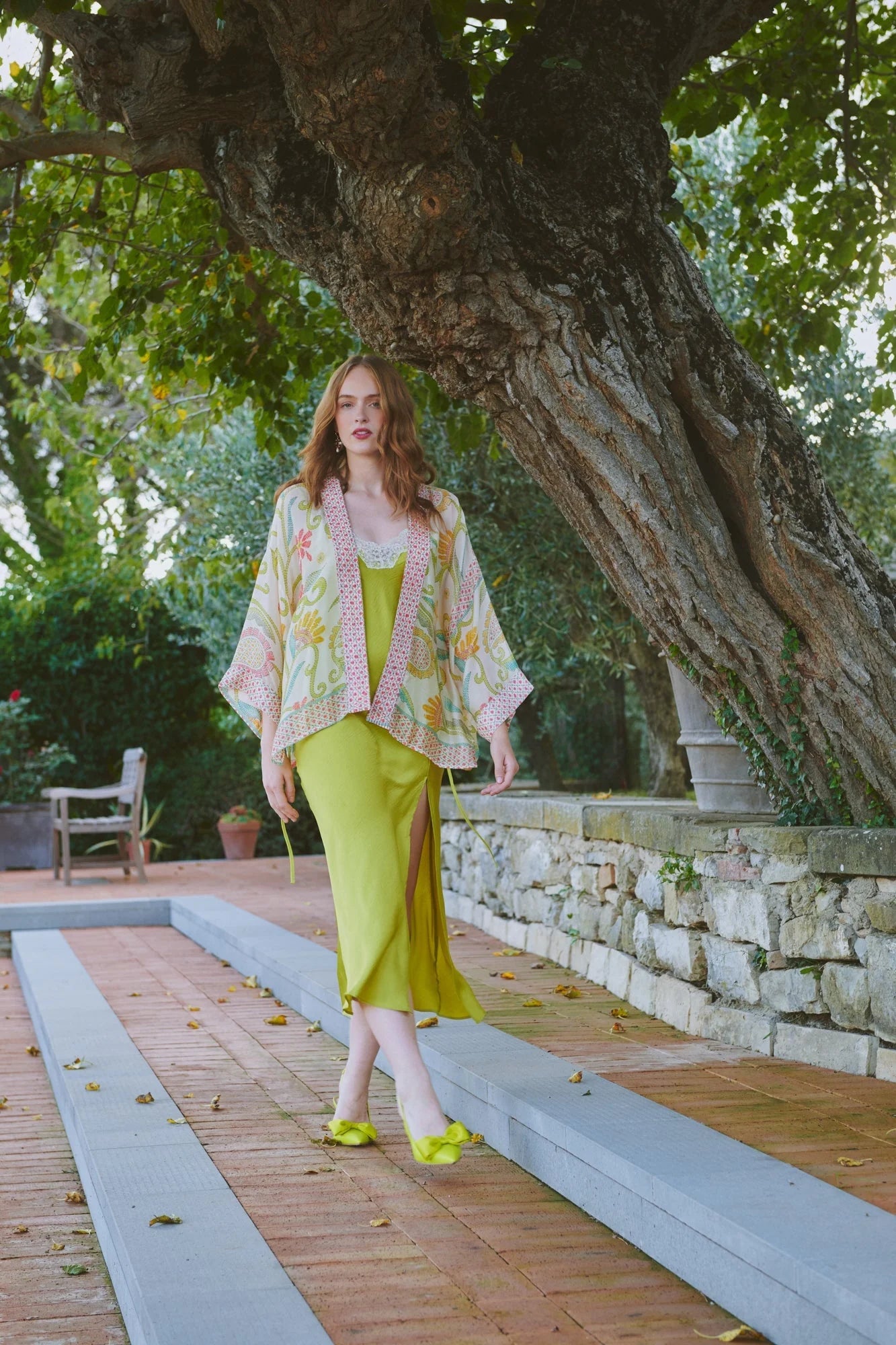 One Hundred Stars Giant Kantha Lime Kimono Kimkanlim