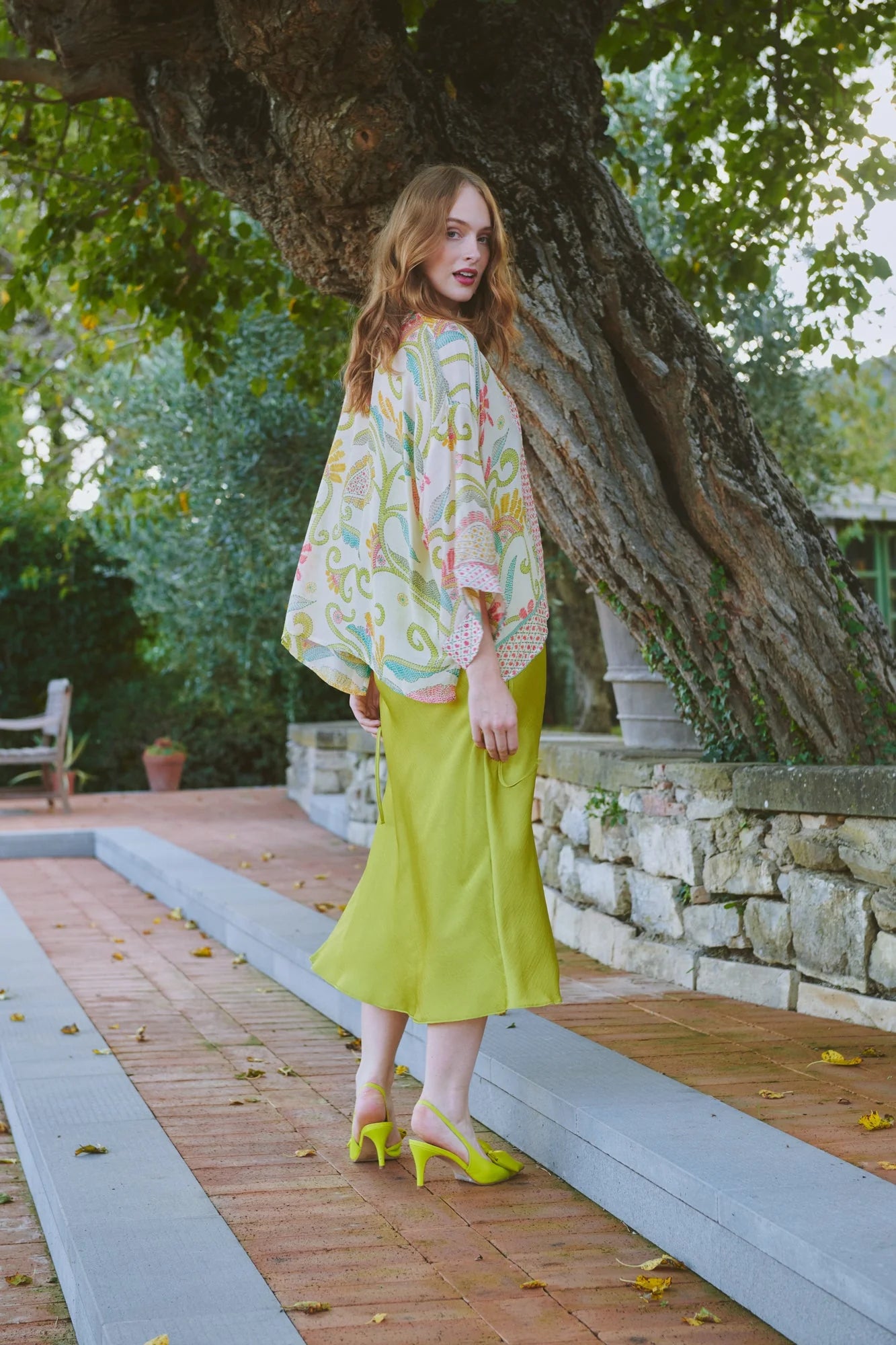 One Hundred Stars Giant Kantha Lime Kimono Kimkanlim