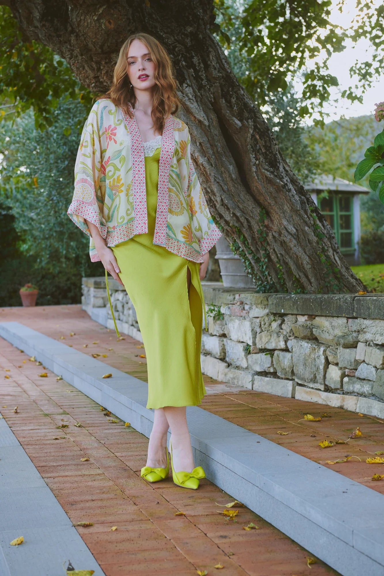 One Hundred Stars Giant Kantha Lime Kimono Kimkanlim