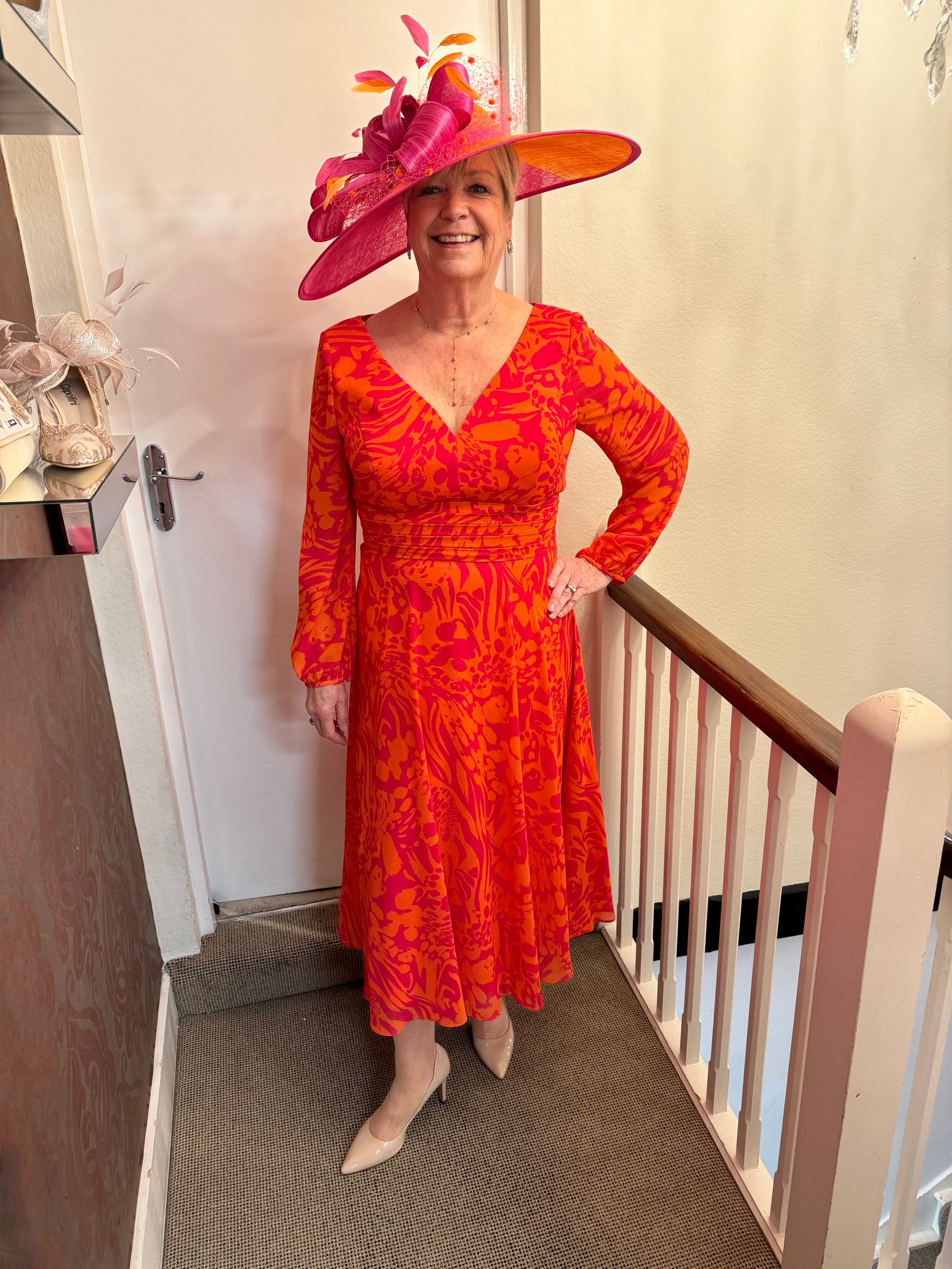 Veromia Pink Orange Full Skirt Dress VO0236