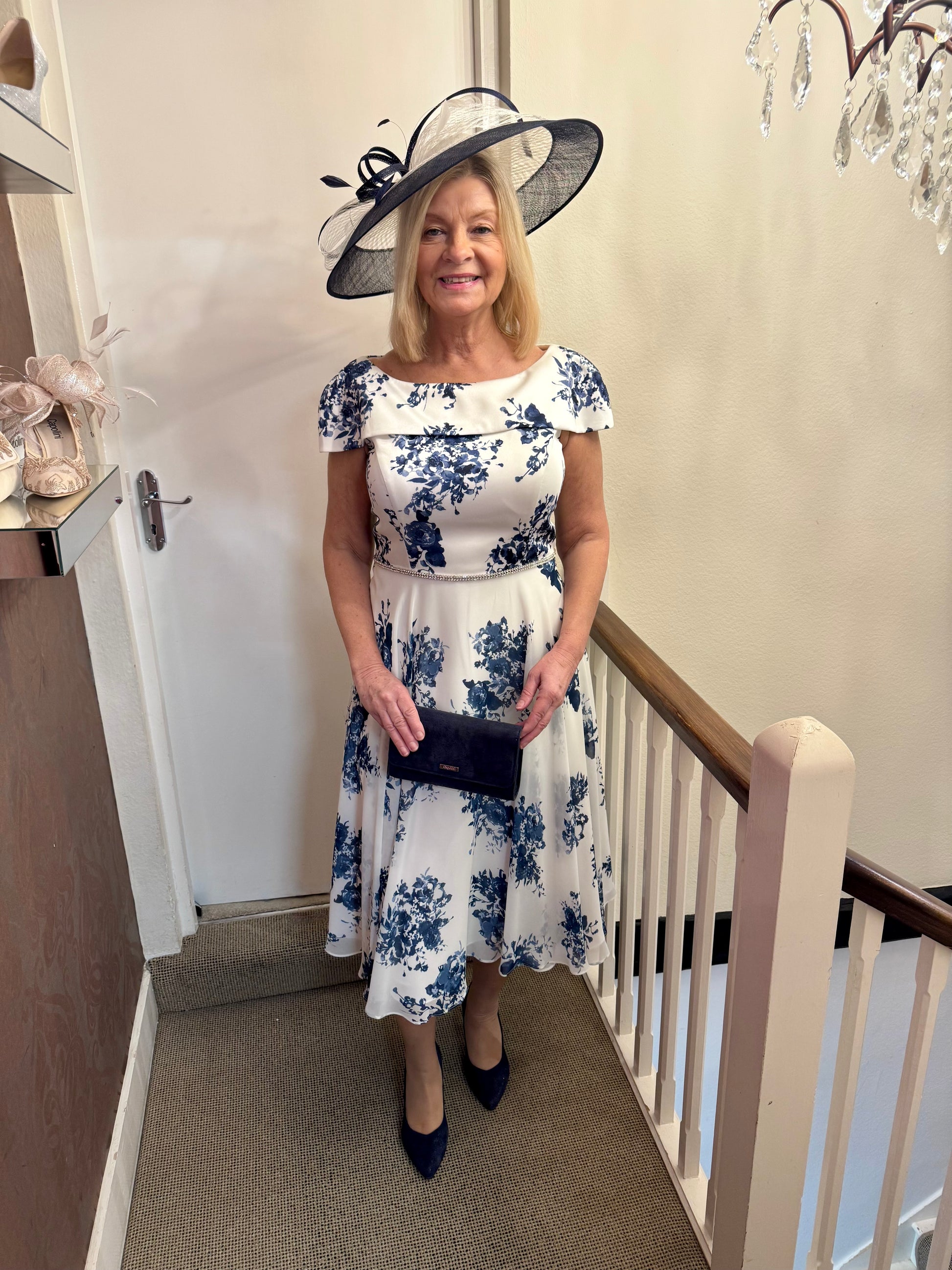 Veromia Ivory Navy Floral Dress VO0255