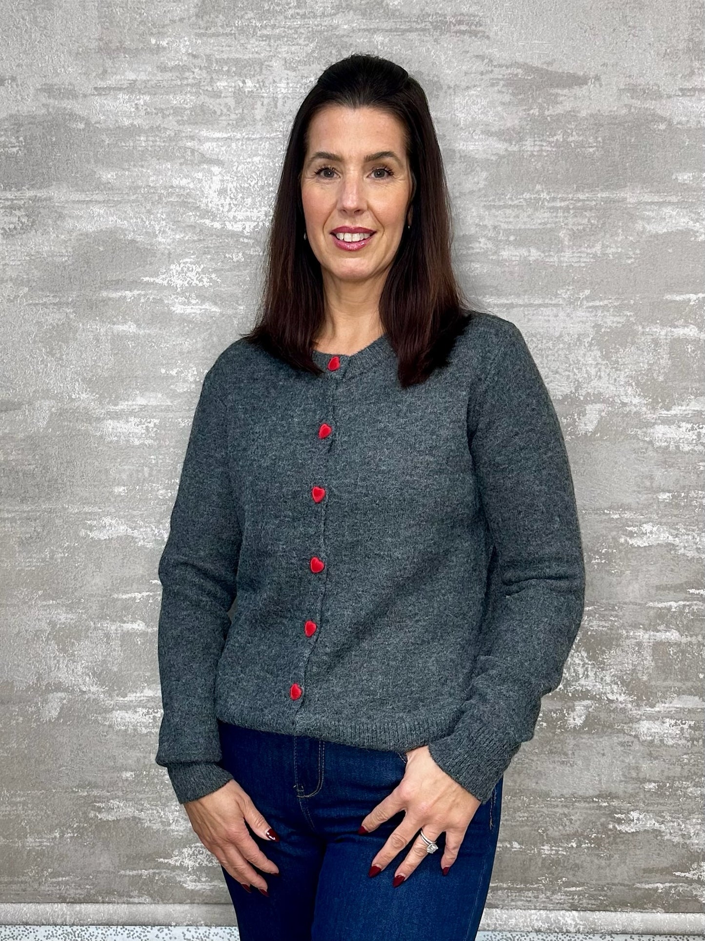 White Leaf Charcoal Heart Cardigan LGN39G