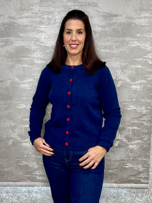 White Leaf Navy Heart Cardigan LGN139NM