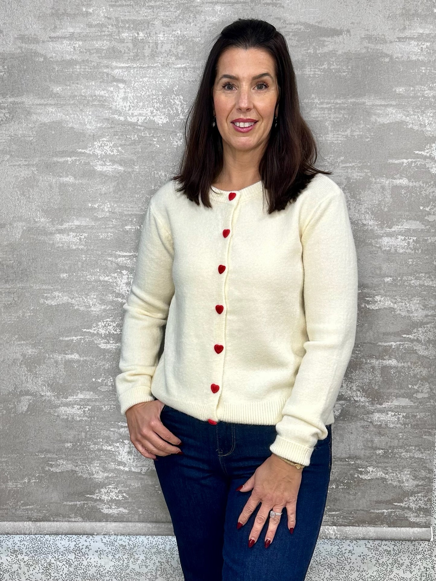 White Leaf Cream Heart Cardigan LGN39C